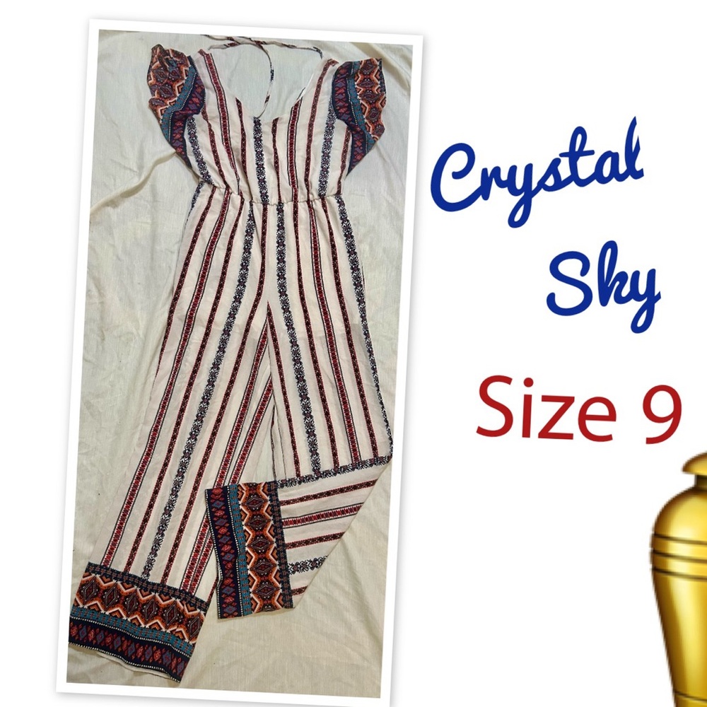 Crystal Sky Women's Striped Jumpsuit - Red and Blue